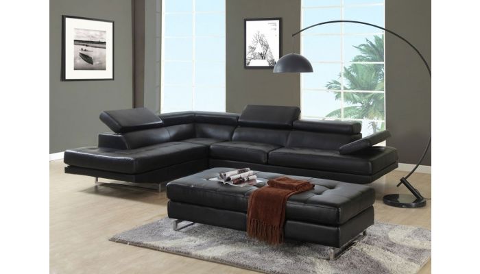 Hester Black Leather Corner Sofa, Contemporary Leather Corner Sofas Uk
