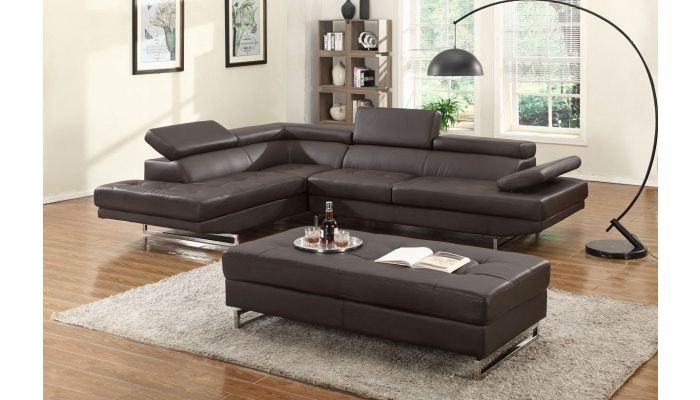 Hester Espresso Leather Sectional, Espresso Leather Couch