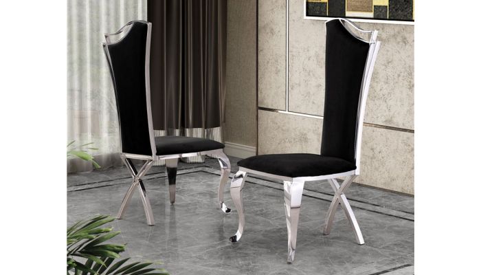 Hobson Black Velvet Dining Chairs, Glam Velvet Dining Chairs