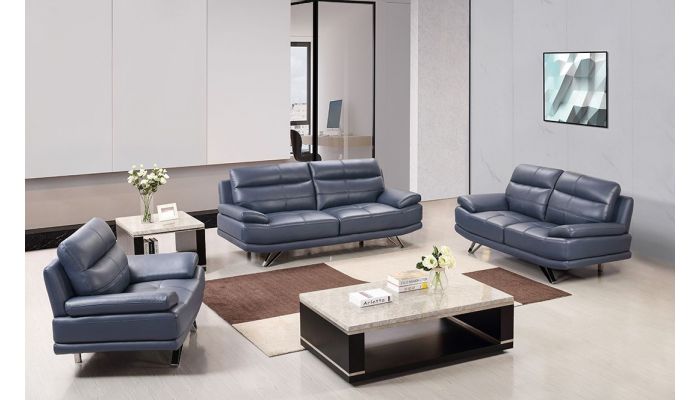 Holiday Navy Blue Leather Sofa, Blue Leather Sofa Set