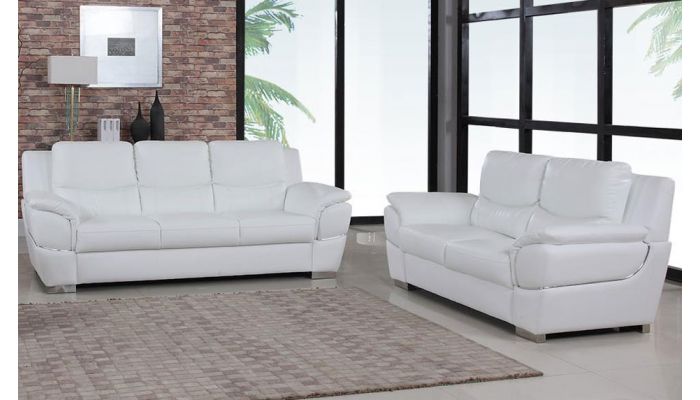 Huron White Leather Modern Sofa, White Genuine Leather Sofa And Chair