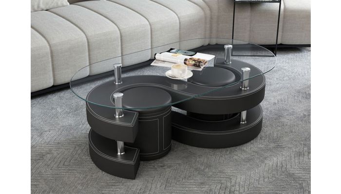 Infinity Black Coffee Table With Stools