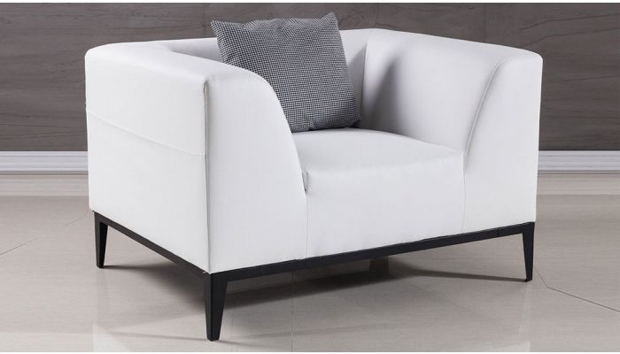 Izzy White Leather Modern Sofa, White Leather Chair