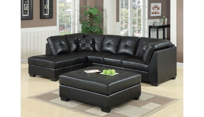 Jarvis Contemporary Sectional Black Leather, Black Leather Couch With Ottoman