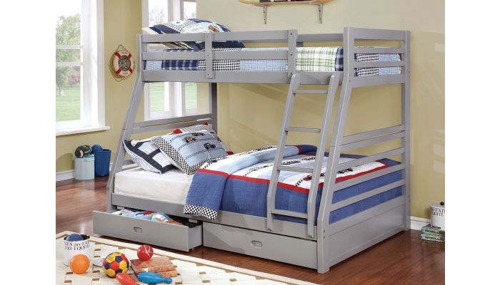 Jason Grey Finish Bunk Bed, Jason Bunk Bed With Trundle Support