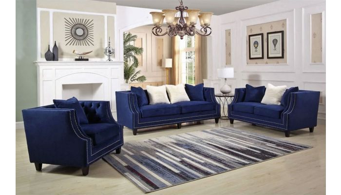 Jonas Navy Blue Velvet Sofa, Navy Blue Living Room Furniture