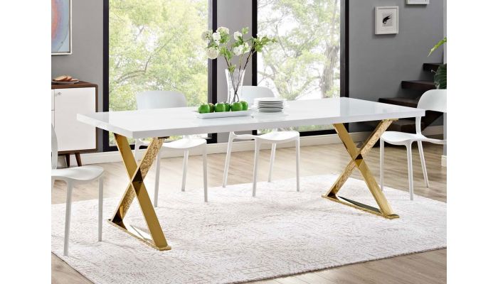 Juno White Dining Table With Gold Legs, White Dining Room Table With Gold Legs
