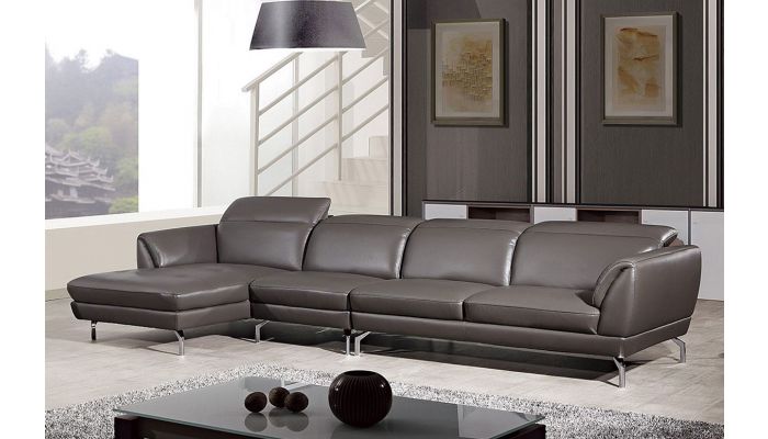 Justian Taupe Leather Modern Sectional, Contemporary Sectional Leather Sofas