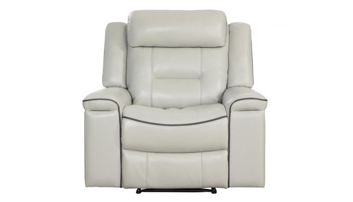 Larkin Light Grey Leather Recliner Sofa, Grey Leather Swivel Chair