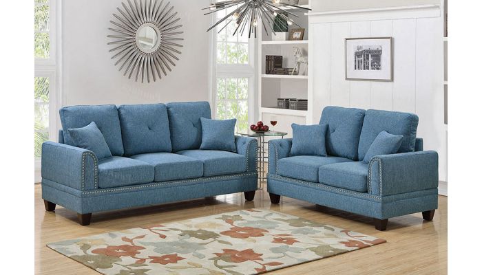 Laurel Sofa Set Blue Fabric