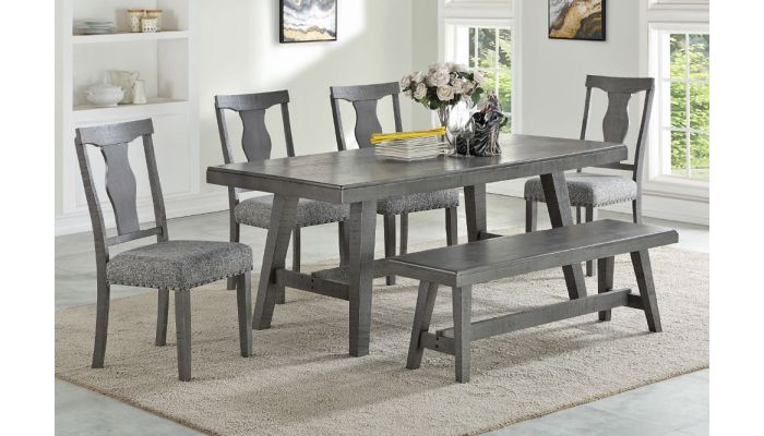 Lavon Table Set Rustic Gray Finish, Grey Wood Dining Room Table And Chairs