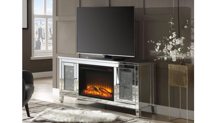 Laylah Mirrored Tv Stand Fireplace, Tv Stand Built In Fireplace