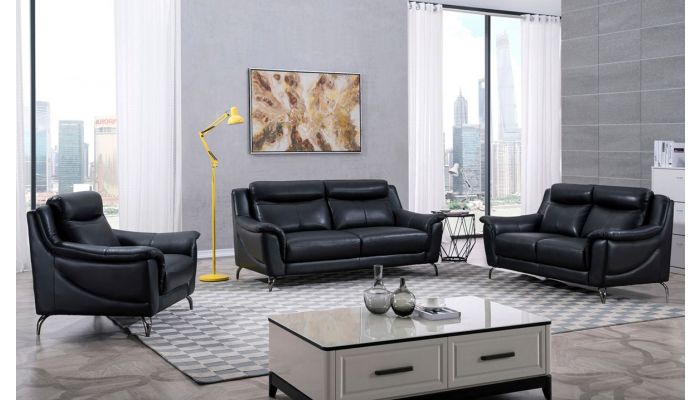 Levan Black Leather Sofa, Black Leather Living Room