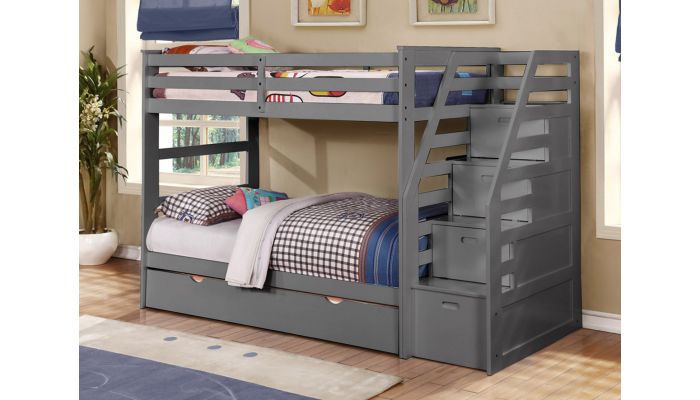 Lila Grey Bunkbed With Storage Staircase, Grey Bunk Bed With Stairs