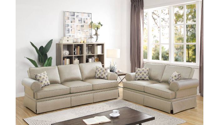 Lily Beige Linen Fabric Slipcover Sofa Set