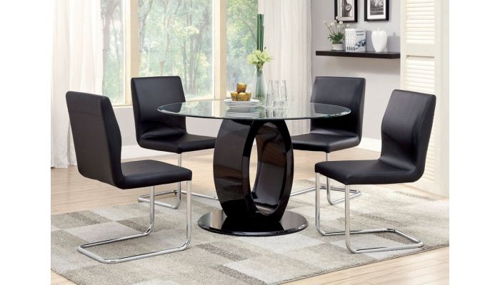 Lodia Black Round Dining Table Set, Round Black Dining Table And Chairs