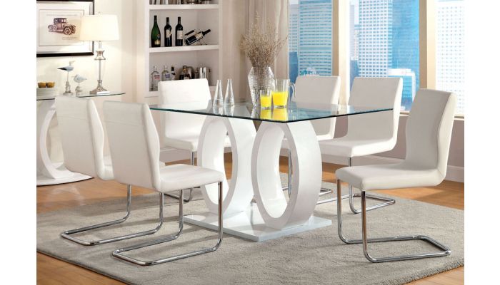 Lodia White Lacquer Dining Table Set
