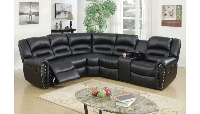 Lorcan Black Leather Recliner Sectional