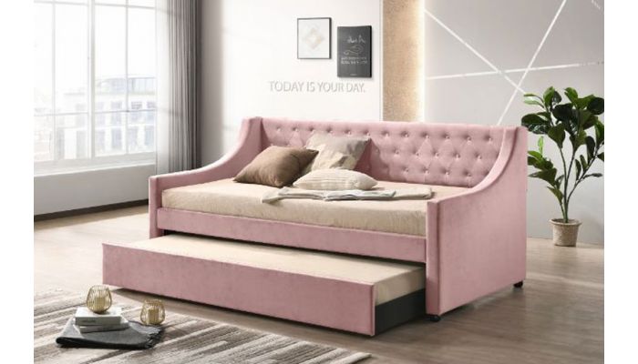 Loredo Pink Velvet Daybed With Trundle