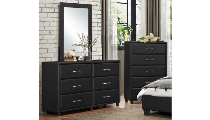 Lorenzi Black Youth Bedroom Furniture, Black Leather Dresser