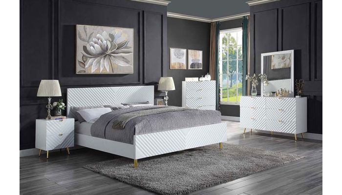Luxor White Lacquer Bed Gold Accents