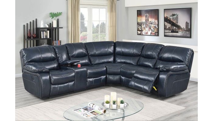 Madelia Ink Blue Leather Power Recliner, Blue Sectional Sofa With Recliners