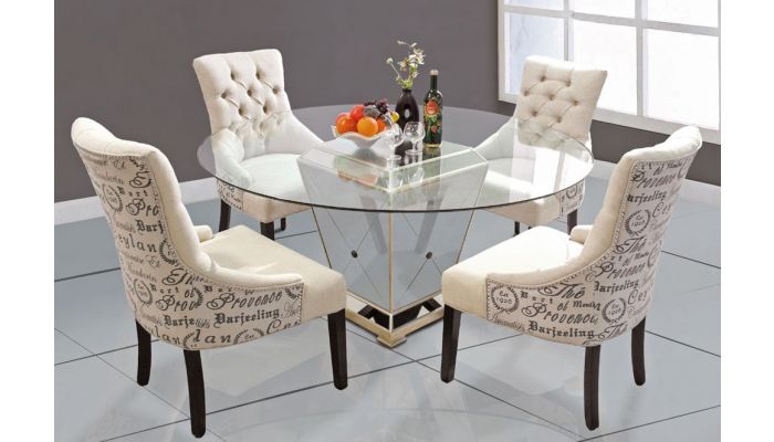 Maras Mirrored Dining Table, Round Mirrored Dining Table And Chairs
