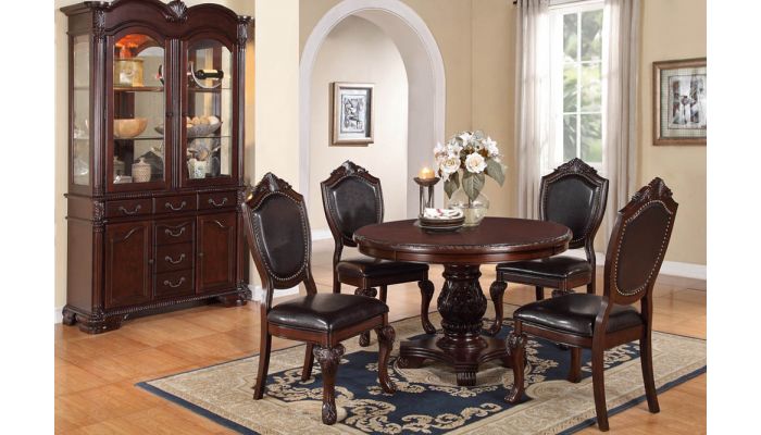 Marcus Round Dining Table Set, Leather Chair Dining Room Sets