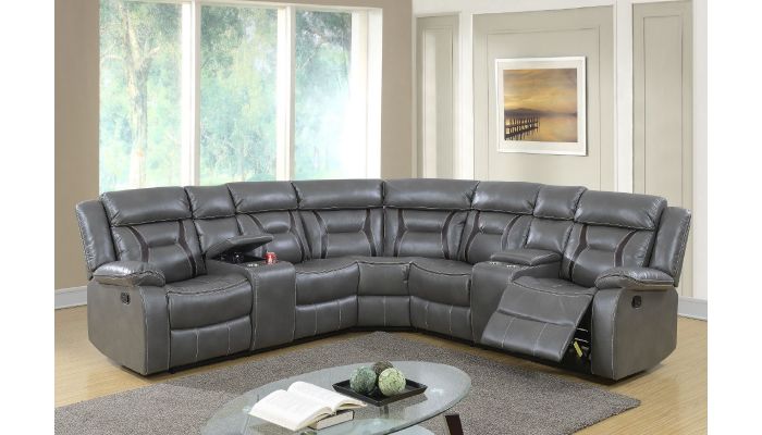 Martin Gray Leather Recliner Sectional, Leather Reclining Sectional With Cup Holders
