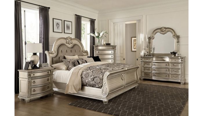 Marylan Traditional Bedroom Silver Finish
