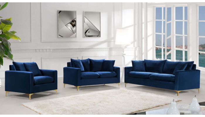 Melinda Navy Blue Velvet Sofa Set