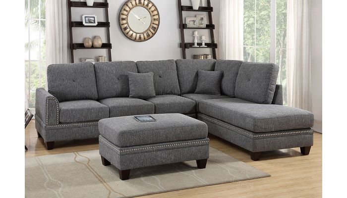 Milano Grey Fabric Reversible Sectional Sofa Set 