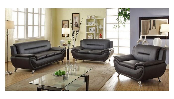 Deliah Modern Black Leather Sofa, Black Contemporary Leather Sofa Set