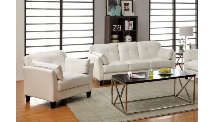 Myra Contemporary Leather Sofa, White Leather Sofa And Chair Set