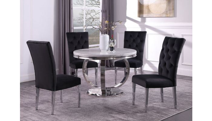 Naple Round Faux Marble Dining Table, Faux Marble Dining Table And Chairs