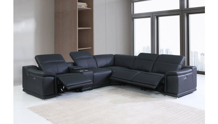 Nieves Black Italian Leather Power Recliner Sectional