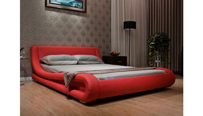 Oliver Red Leather Modern Platform Bed, Leather Modern Bed
