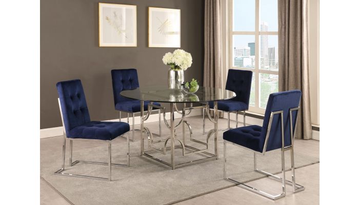 Orchid Modern Round Glass Dining Table Set, Glass Chrome Dining Room Sets