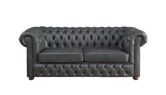 Paris Grey Leather Chesterfield Sofa, Black Leather Chesterfield Sofa