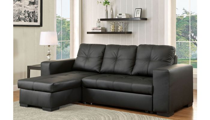 Patten Black Leather Sectional Sleeper, Black Leather Sectional Sofa Bed