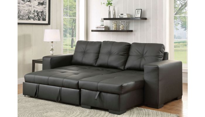 Patten Black Leather Sectional Sleeper, Black Leather Sleeper Sofa Sectional