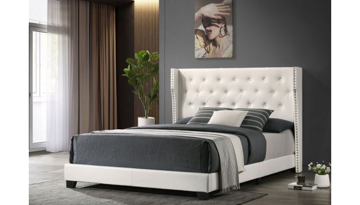 Pietro Platform Bed White Leather