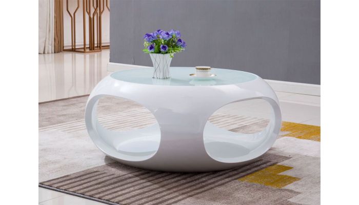 Planet Modern White Lacquer Coffee Table, Contemporary White Lacquer Side Tables