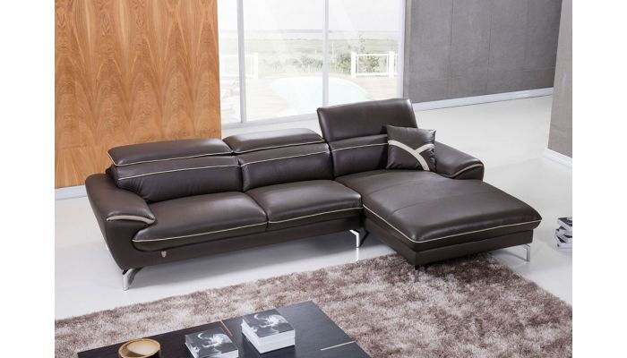 Prescot Brown Leather Modern Sectional