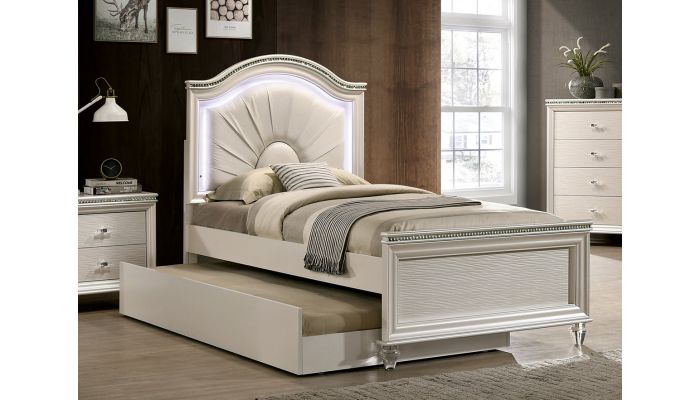 Rachele Pearl White Bed With LED Light