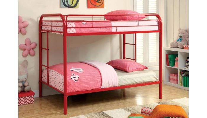Red Metal Twin Over Twin Bunk Bed