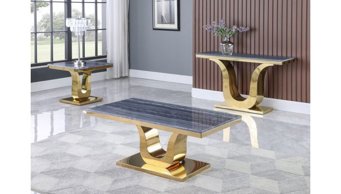 Reyna Marble Top Coffee Table Gold Finish