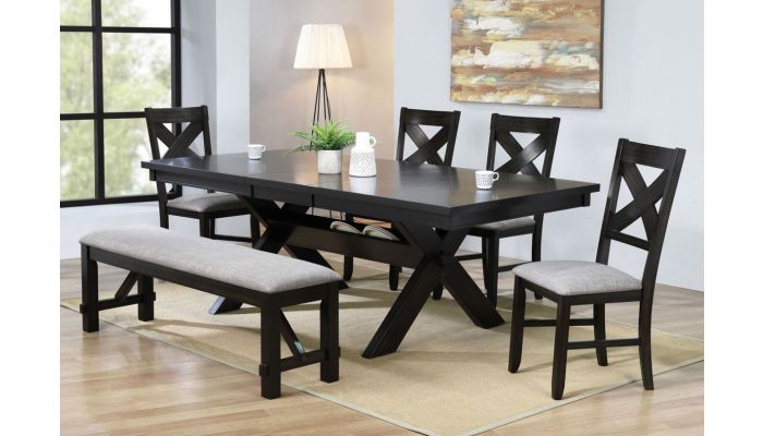 Ripton Black Finish Dining Table Set, Grey Dining Room Table Set With Bench