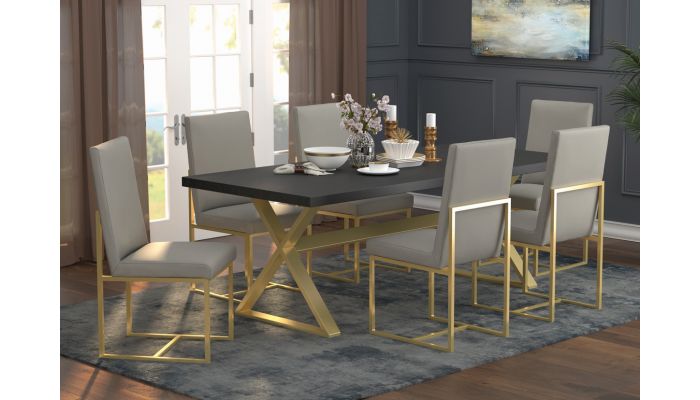 Robey Gold Finish Dining Table Set, Gold Dining Table Set