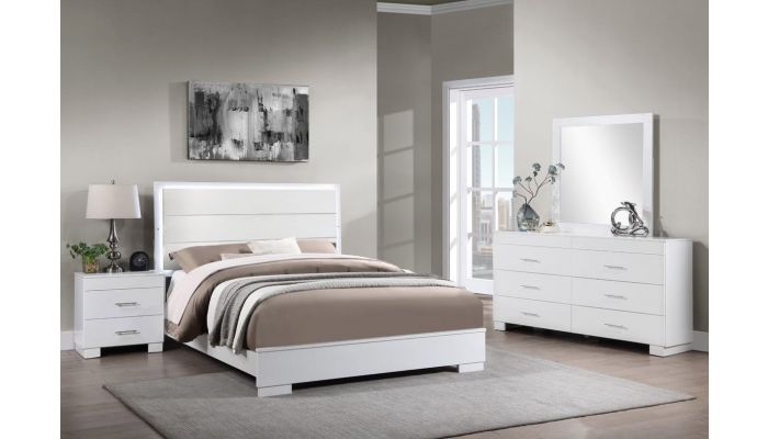 Rozalia White Lacquer LED Bed